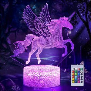 3D Illusion Lamp Unicorn, 3D Flying Unicorn Night Light Remote Control
